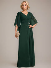 Sheath/Column V-Neck Floor-Length Chiffon Mother of the Bride Dress With Pleated Sequins Beading